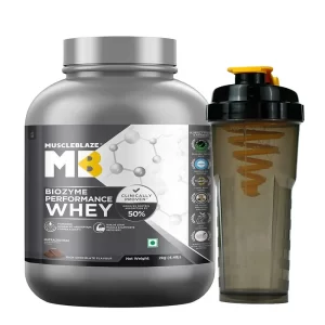 MuscleBlaze Biozyme Performance Whey - 2 kg, rich chocolate with shaker
